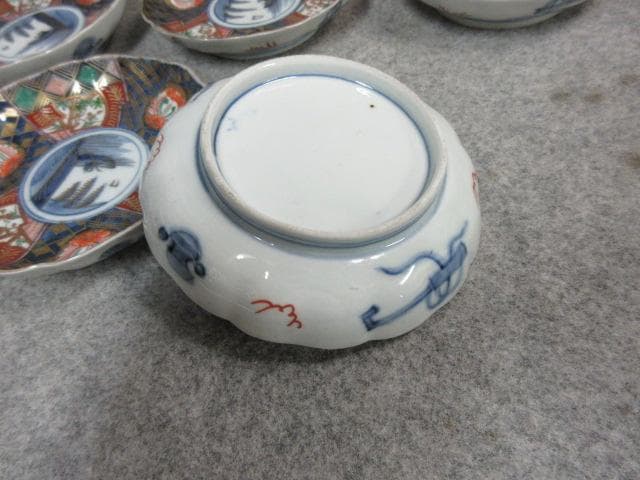 伊万里 色絵 錦手 手塩皿 5枚 [B23803] 丸文に舟漕ぎ 小皿 古玩