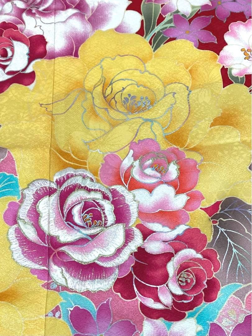 振袖 刺繍 銀彩 紋意匠 薔薇 大輪 身丈175cm 撥水加工済 トールサイズ