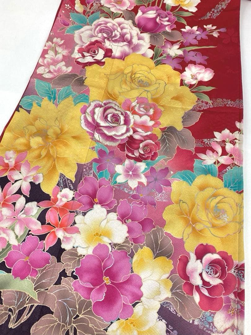 振袖 刺繍 銀彩 紋意匠 薔薇 大輪 身丈175cm 撥水加工済 トールサイズ